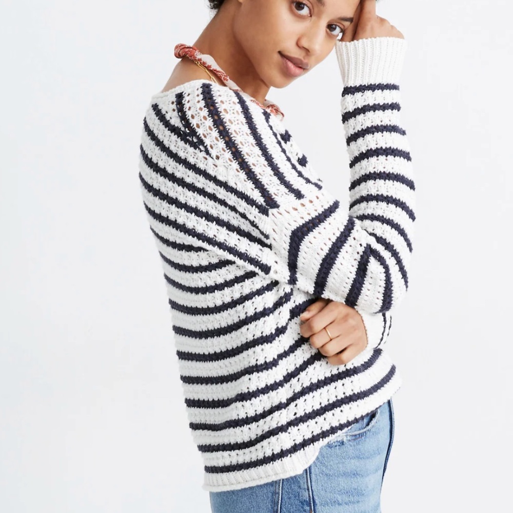 Madewell Austen Open Stitch Striped Pullover Sweater Lighthouse Size S - Picture 2 of 11